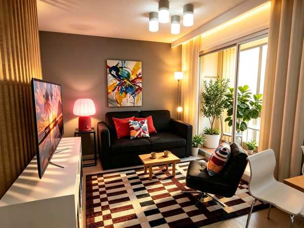 Pièce de vie lumineuse du Studio Cagnes Riviera Stays.